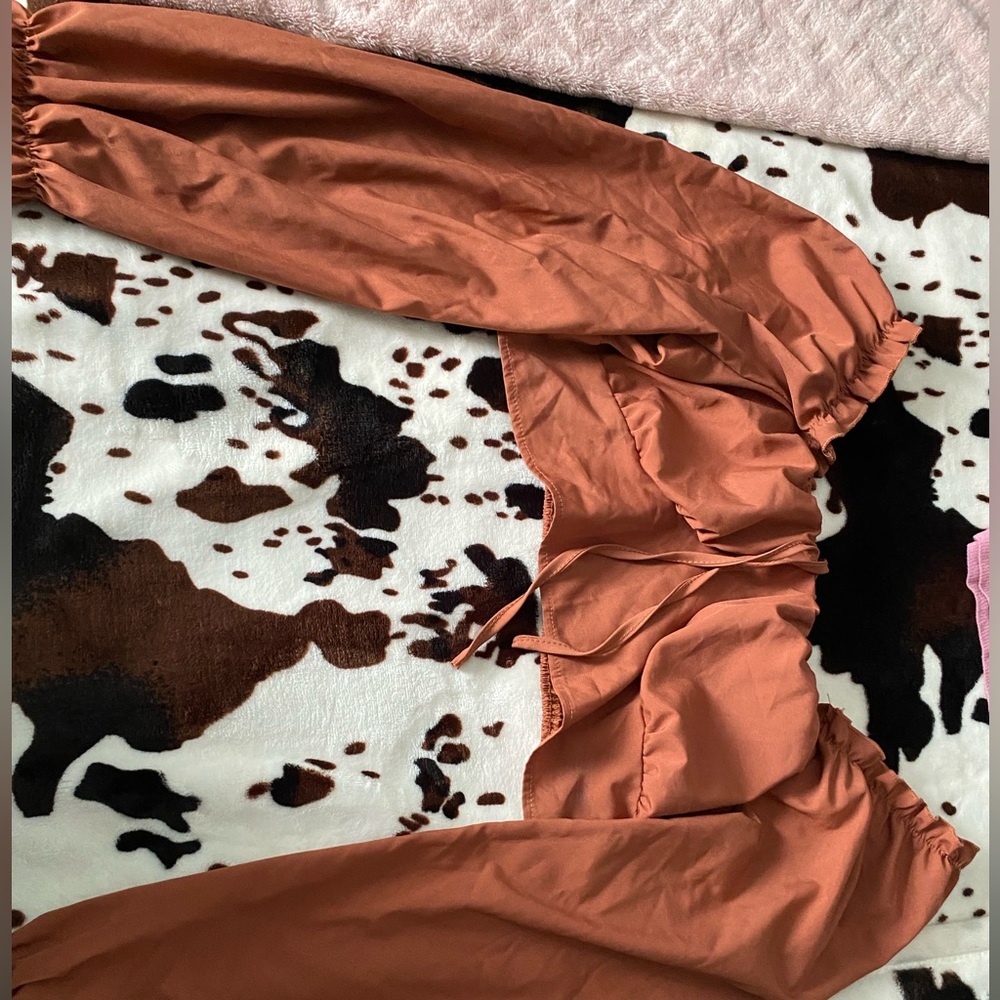 Copper brown long sleeve blouse plus size very cute tie